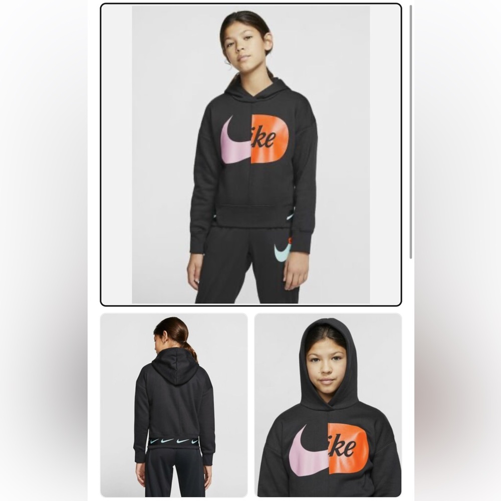 Nike Sportswear Big Girls Black Logo Graphic Fleece Pullover Hoodie